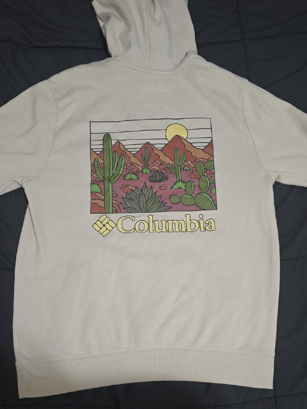 Columbia Mens Cream Desert Cactus Graphic Pullover Hoodie Medium